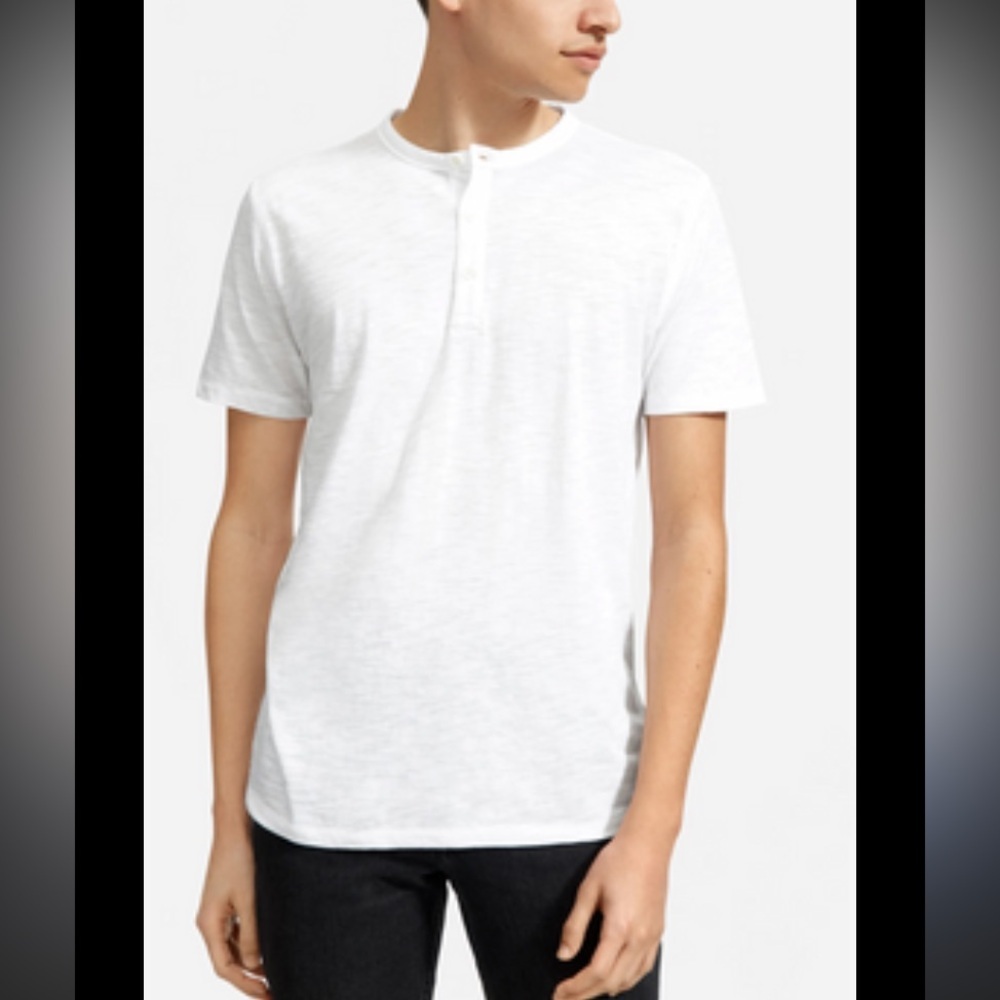 EVERLANE White Air Henley 100% Cotton T-Shirt Light Crew Neck 3 buttons Summer M